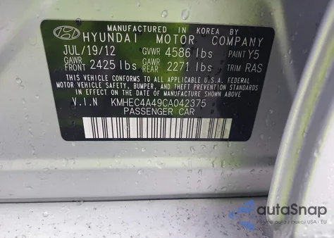 2012 Hyundai Sonata Hybrid z USA, uszkodzony, nr VIN KMHEC4A49CA042375